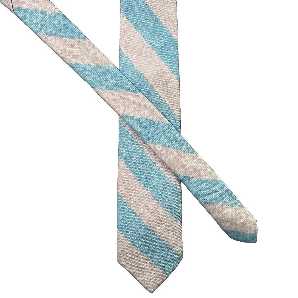 SPREZZA New York Tie Necktie Gray Blue Striped Linen Blend Skinny